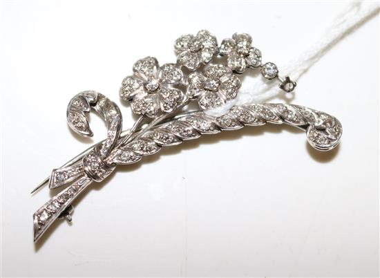 White gold and diamond floral spray brooch